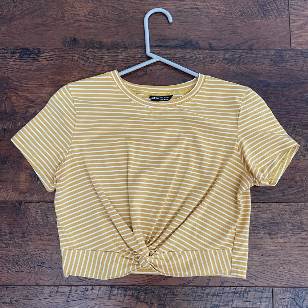 NEW White-Yellow Striped T-Shirt with Knot